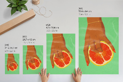 Poster Hand mit Grapefruit in leuchtenden Farben, Pop-Art