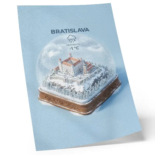 Winterkugel mit Schloss und Schnee Illustration als Poster