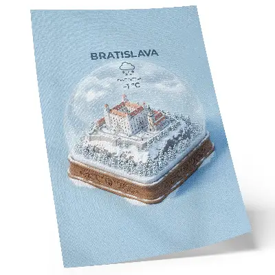 Winterkugel mit Schloss und Schnee Illustration als Poster