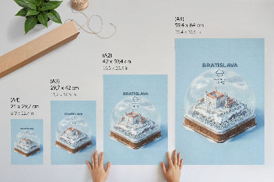 Poster Winterkugel mit Schloss und Schnee (Illustrationsstil)