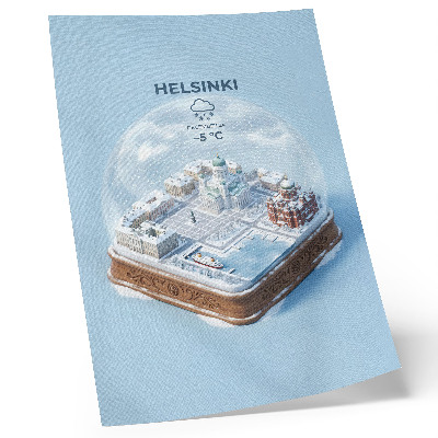 Poster Miniatur-Helsinki in einer Schneekugel