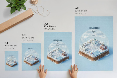 Poster Miniatur-Helsinki in einer Schneekugel