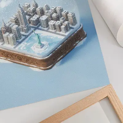 Wandposter mit minimalistischem Stadt-Winter-Schneekugel-Motiv