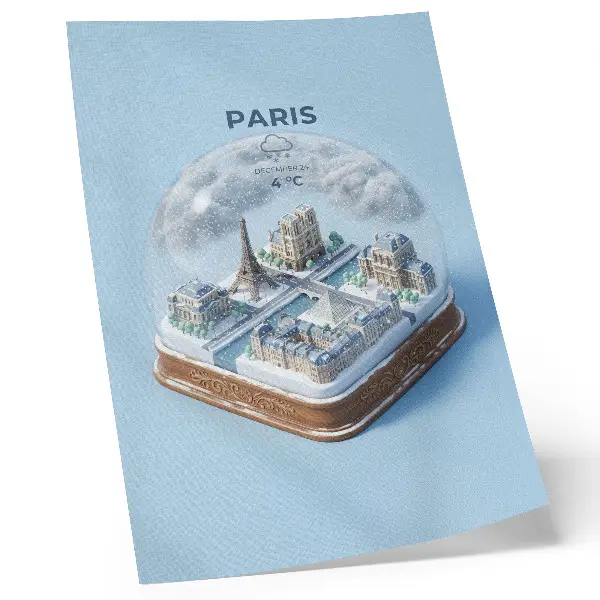 Kunstdruck auf Leinwand Schneekugelmotiv Winter in Paris