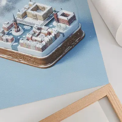 Wandposter Stockholm in einer Kugel mit moderner Architektur bei Winterklima