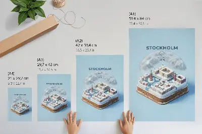 Wandposter Stockholm in einer Kugel mit moderner Architektur bei Winterklima