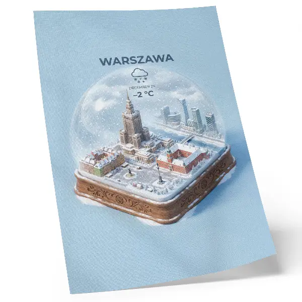 Poster Warschauer Winter-Schneearchitektur mit Glaskugel