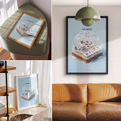Wandposter Miniaturstadt in einer Kugel, winterliche Atmosphäre, Magie