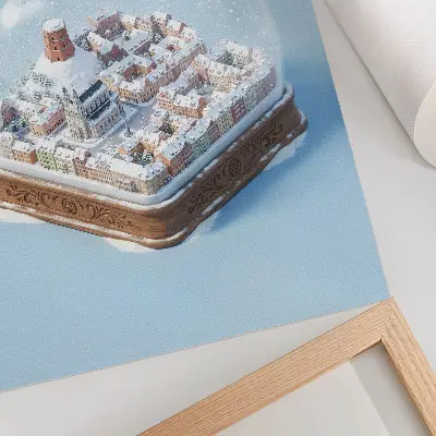 Wandposter Miniaturstadt in einer Kugel mit winterlicher, magischer Atmosphäre
