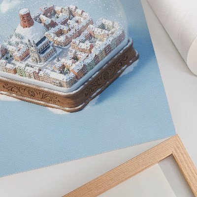 Wandposter Miniaturstadt in einer Kugel, winterliche Atmosphäre, Magie