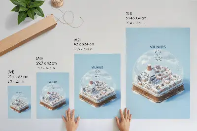 Wandposter Miniaturstadt in einer Kugel mit winterlicher, magischer Atmosphäre