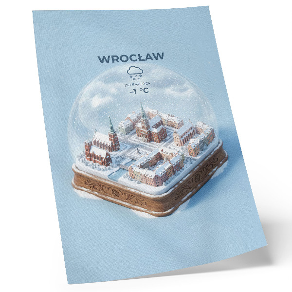 Poster Eine Miniaturstadt in einer winterlichen Glaskugel