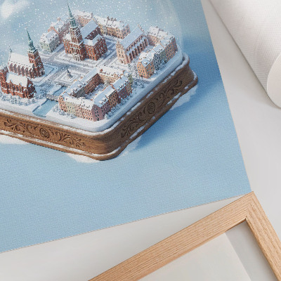 Poster Eine Miniaturstadt in einer winterlichen Glaskugel