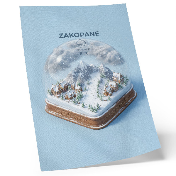 Kunstdruck leinwand Winterwunderland in einer Kugel, sanfte Farben, Bergzauber