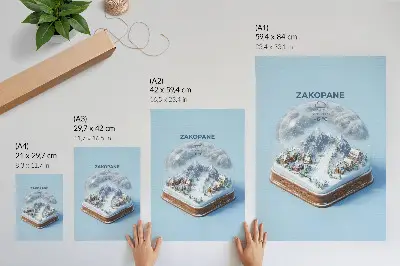 Leinwand Kunstdruck Winterwunderland in einer Kugel mit sanftem Farbverlauf und Bergmotiv