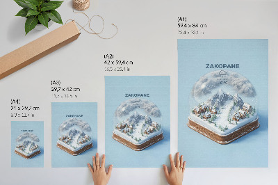 Kunstdruck leinwand Winterwunderland in einer Kugel, sanfte Farben, Bergzauber