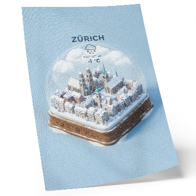 Wandposter Stadt in einer Glaskugel, Winterschneearchitektur
