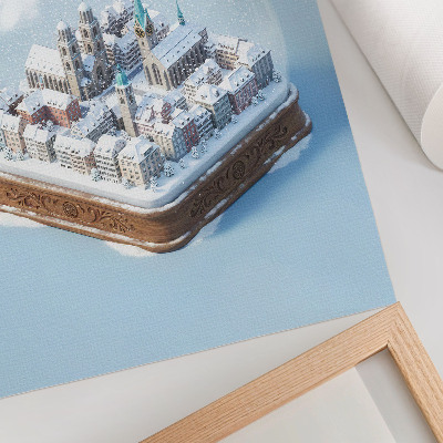 Wandposter Stadt in einer Glaskugel, Winterschneearchitektur