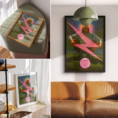 Wandposter mit Neonfarben und einer überraschenden Figur