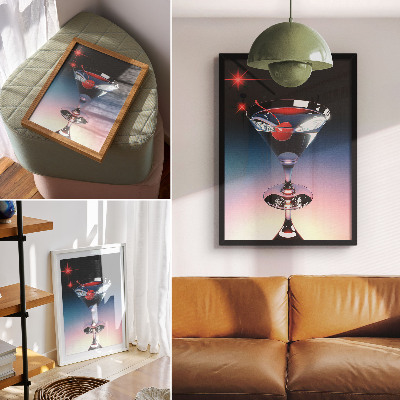 Kunstdruck leinwand Elegantes Cocktailglas mit roter Kirsche