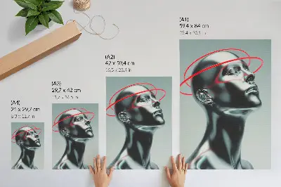 Wandposter futuristische Skulptur in Rot und Grau im modernen Stil