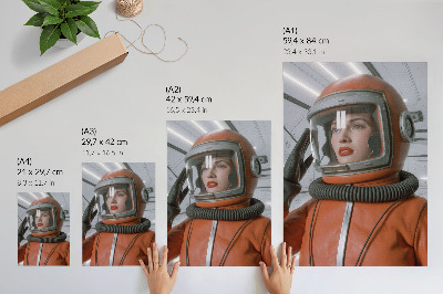 Wandposter Weltraumfigur im orangefarbenen Raumanzug