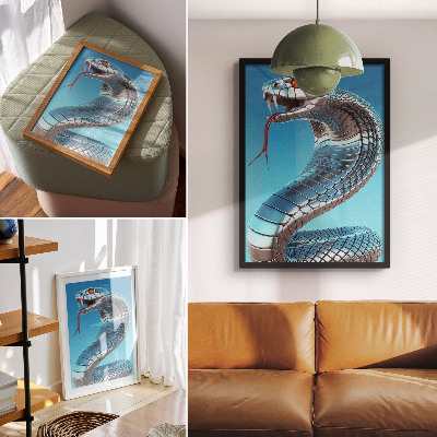 Poster Metallisch schlang sich blauer Hintergrund roter Intensität