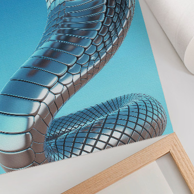 Poster Metallisch schlang sich blauer Hintergrund roter Intensität