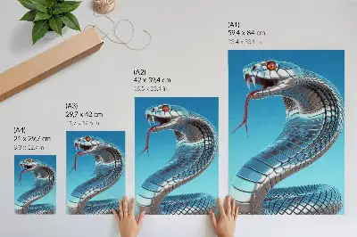 Poster mit metallisch geschlängeltem Muster auf rotem Hintergrund