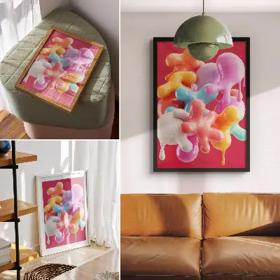 Kunstdruck auf Leinwand mit farbenfrohen abstrakten Formen im modernen Stil