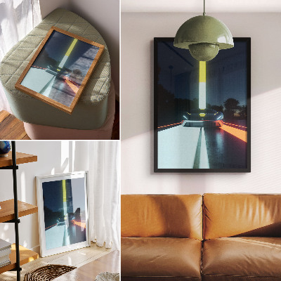 Wandposter Dynamische Linien, futuristisches Auto bei Nacht