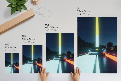 Wandposter Dynamische Linien, futuristisches Auto bei Nacht