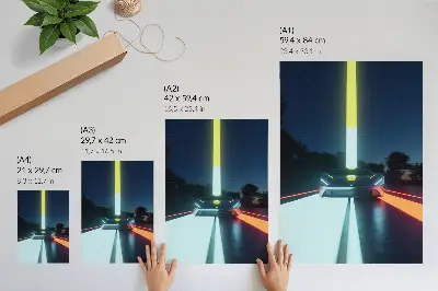 Wandposter dynamische Linien und futuristisches Auto bei Nacht