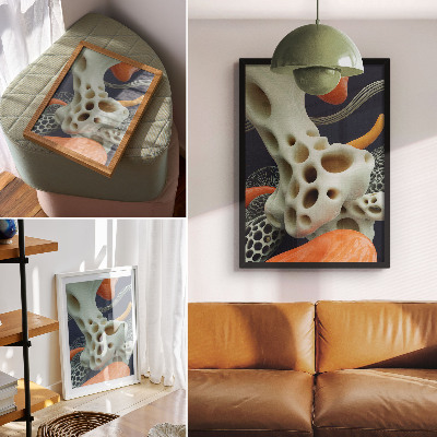 Poster Abstrakte Formen in Creme, Orange und Marineblau