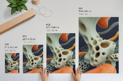 Poster Abstrakte Formen in Creme, Orange und Marineblau