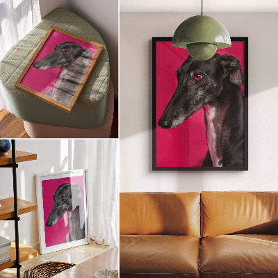 Kunstdruck leinwand Ein schwarz-weißer Hund vor einem leuchtend pinkfarbenen Hintergrund
