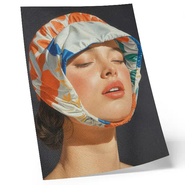 Wandposter mit einer Kopfbedeckung im realistischen Stil in kontrastreichen modernen Farben