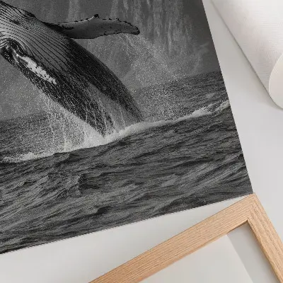 Kunstdruck auf Leinwand ein springender Wal vor einer Bergkulisse