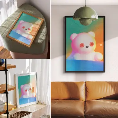 Wandposter bunter Teddybär auf Farbverlaufshintergrund im modernen Stil