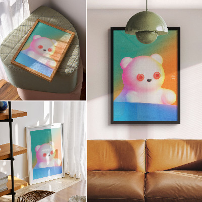 Wandposter Bunter Teddybär auf Farbverlaufshintergrund, moderner Stil