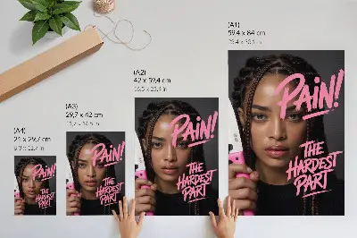 Poster Gesicht mit pinkfarbener Schrift in dynamischer Atmosphäre