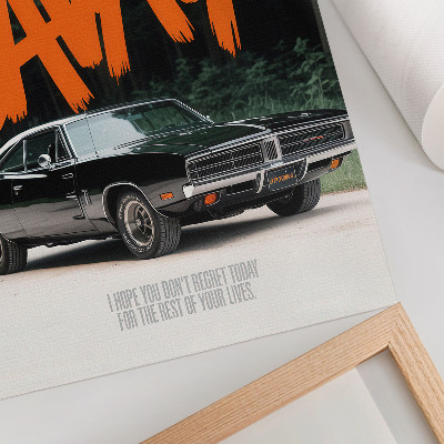 Kunstdruck leinwand Klassisches Auto, orangefarbene Schriftzüge, Naturmotiv