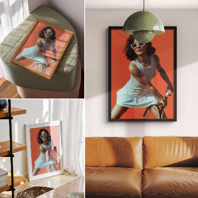 Wandposter Eine Figur in Bewegung vor einem lebendigen Hintergrund