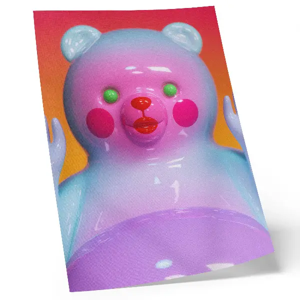 Kunstdruck auf Leinwand bunter Teddybär in leuchtenden Farben als moderne Komposition