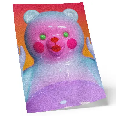 Kunstdruck auf Leinwand bunter Teddybär in leuchtenden Farben als moderne Komposition