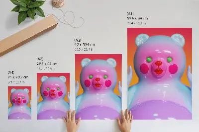 Kunstdruck auf Leinwand bunter Teddybär in leuchtenden Farben als moderne Komposition
