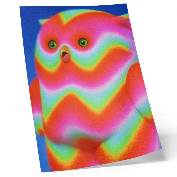 Wandposter eine Figur mit intensiven Farben und fröhlichem Muster