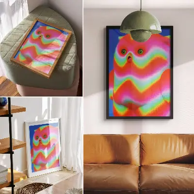 Wandposter eine Figur mit intensiven Farben und fröhlichem Muster