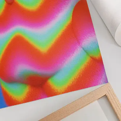 Wandposter eine Figur mit intensiven Farben und fröhlichem Muster