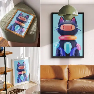 Poster entzückende Kreatur in futuristischer Atmosphäre mit leuchtenden Farben